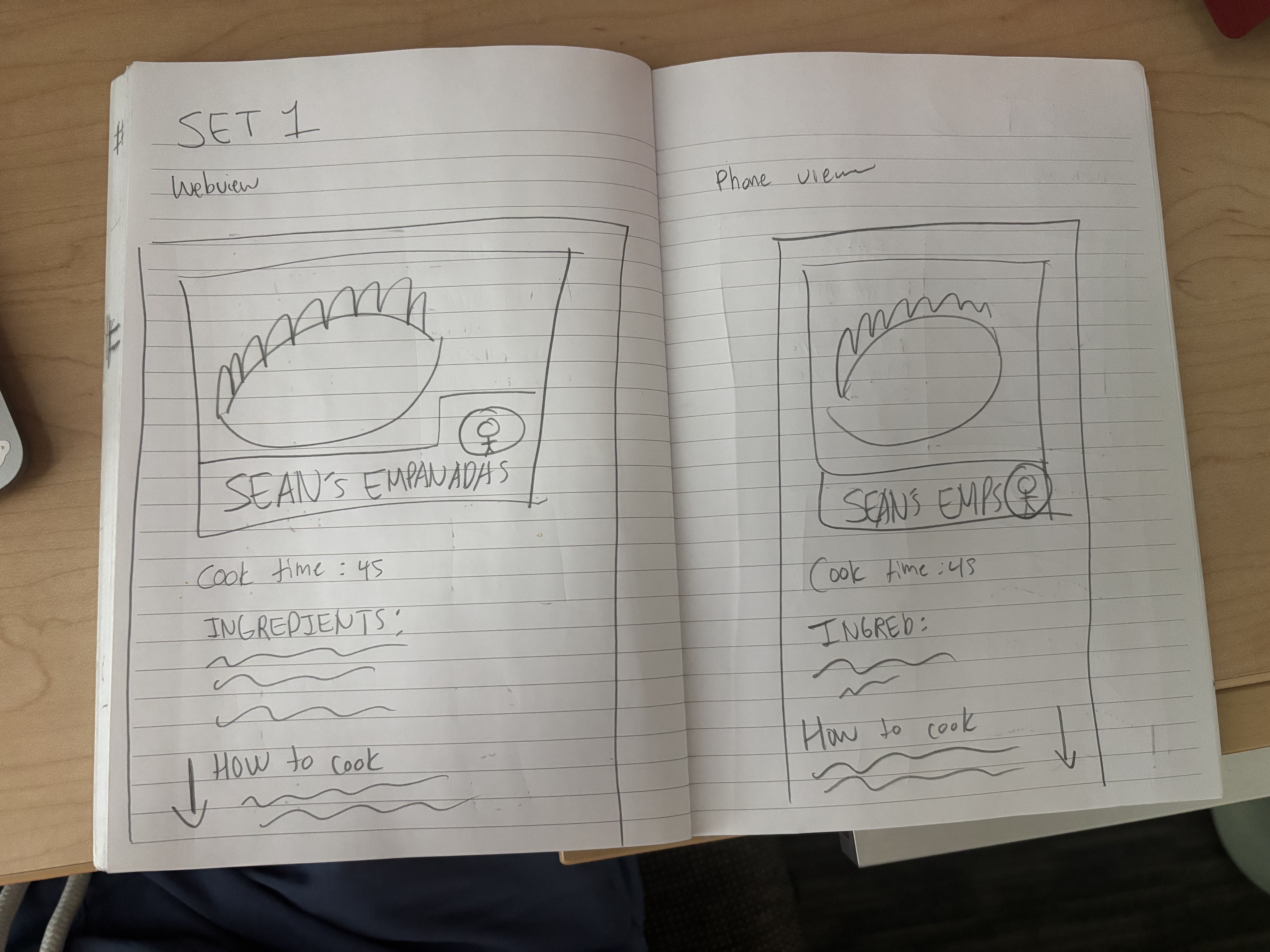 Set 1 sketches: laptop landscape view and mobile portrait view