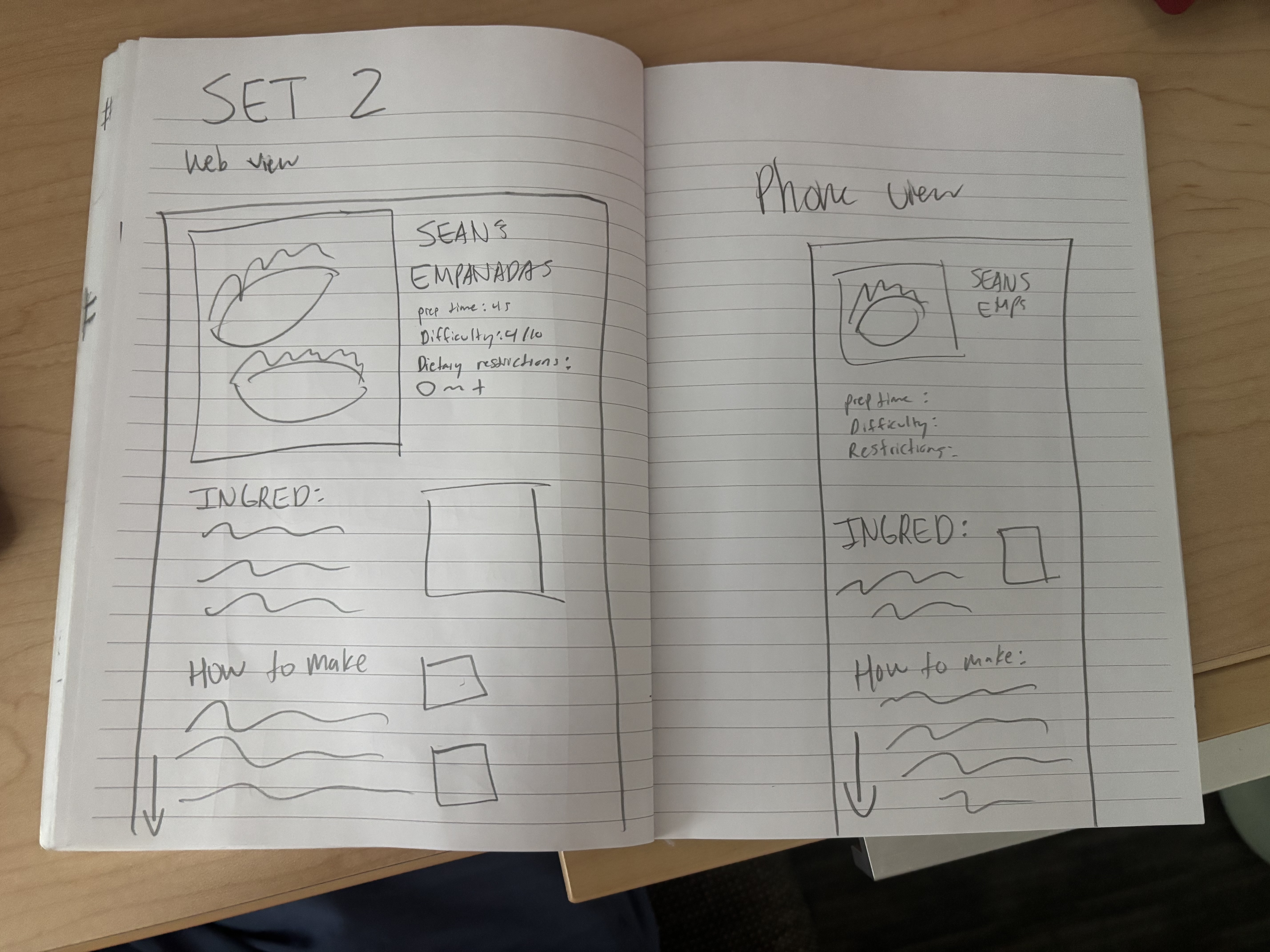 Set 2 sketches: laptop landscape view and mobile portrait view